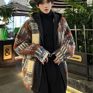 Kimeya-Plaid Panel Hood Zip Jacket