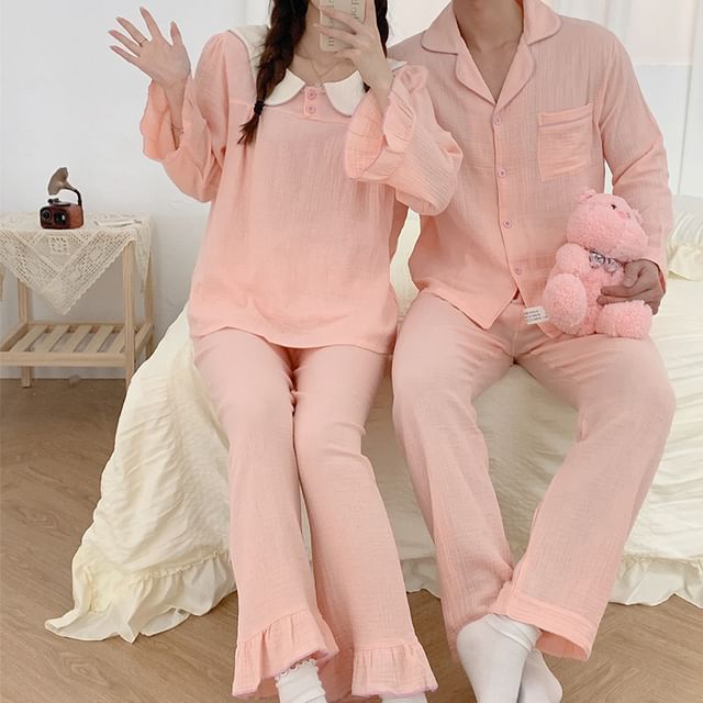 Siensien-Couple Matching Pajama Set Long-Sleeve Top Pants