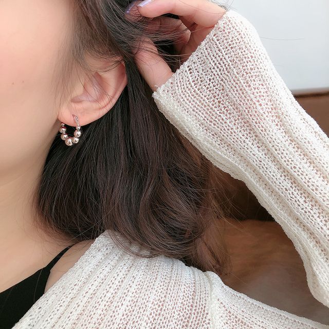 Kamuel-Bead Sterling Silver Hoop Earring