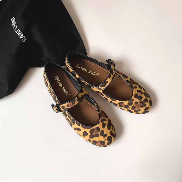 FRAISO-Round Toe Leopard Print Mary Jane Flats