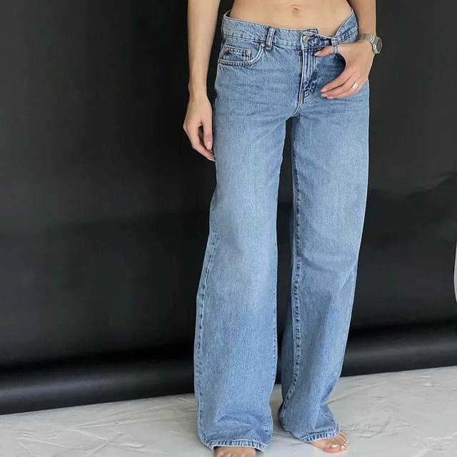 Asiris-Low Waist Washed Straight-Fit Jeans