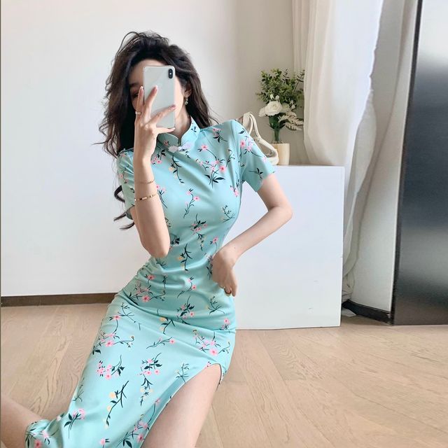 Princess Road Short-Sleeve Floral Print Bodycon Dress YesStyle