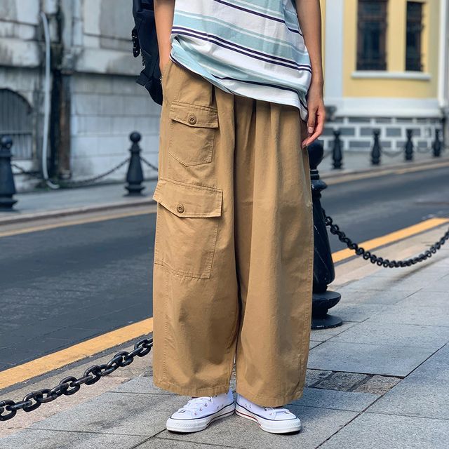 Mid Rise Plain Cropped Baggy Dress Pants