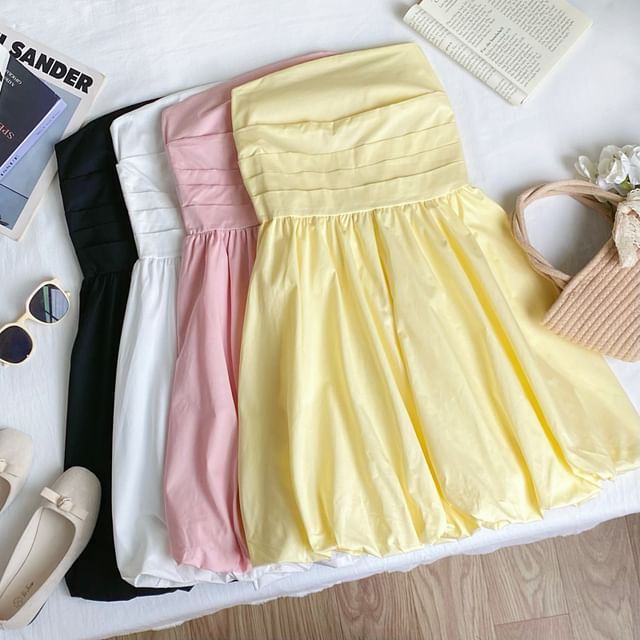 Iasia-Strapless Plain Mini A-Line Dress