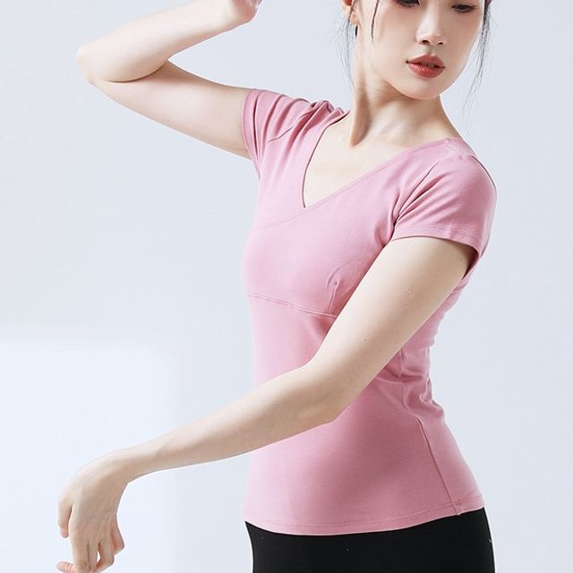 femmal-V-Neck Open-Back Short-Sleeve Top