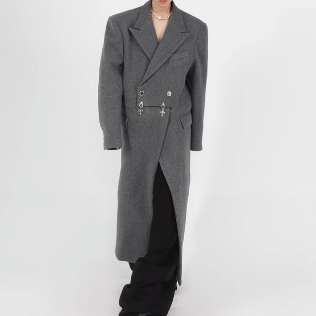 kooklay-Double-Breasted Wool Coat with Pad-Shoulder