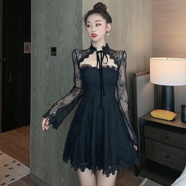 WOW!NITE - Lace Long-Sleeve A-Line Dress | YesStyle