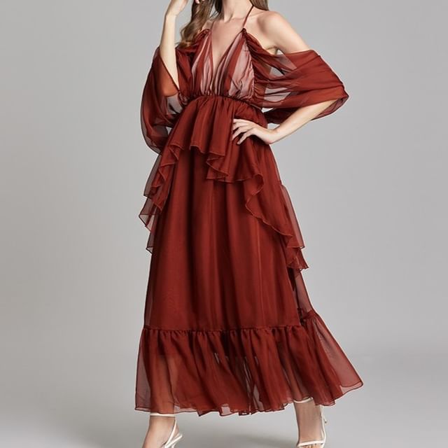 knee length dresses for ladies Aurora Green Maxi Dress – BUCHANAN main image 0