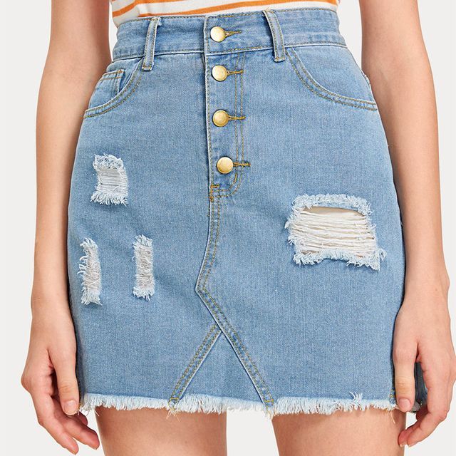Everose-Distressed Denim Skirt