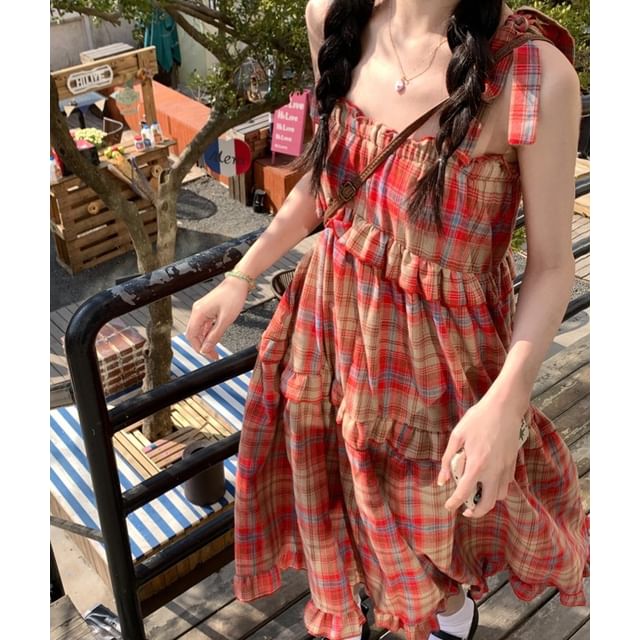 red plaid a line dress Red Tartan Pleated Button Front Dress  Sail to Sable