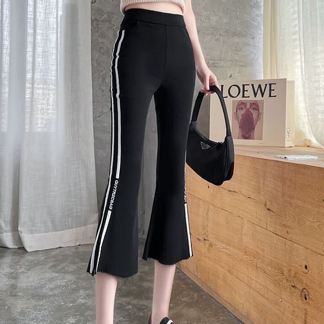 Everose-High Waist Striped Capri Bootcut Pants
