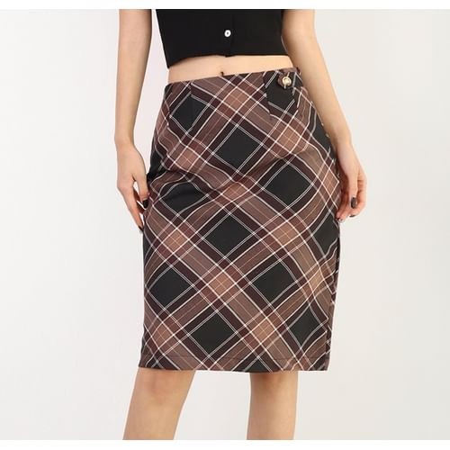 Honmizz High Waist Plaid Pencil Skirt YesStyle