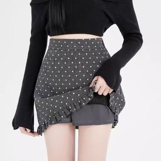 Dragan Pulse-High Waist Dotted Ruffle Mini A-Line Skirt