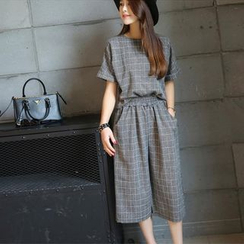 Fashion Street - Set: Kurzärmliges kariertes Oberteil + weitgeschnittene Cropped-Hose Fashion Street - Set: Kurzärmliges kariertes Oberteil + weitgeschnittene Cropped-Hose
