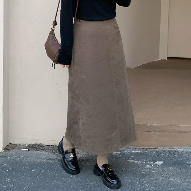 Appelsin-High Waist Plain Midi A-Line Skirt