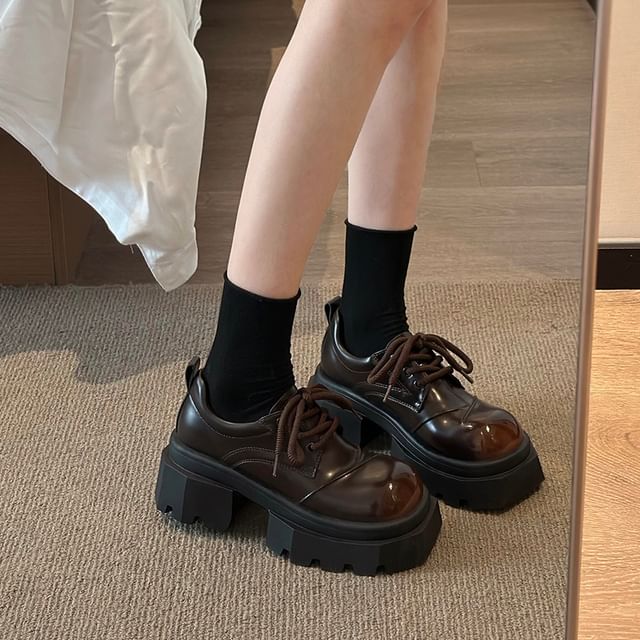 Asterisk-Platform Lace-Up Plain Faux Leather Shoes