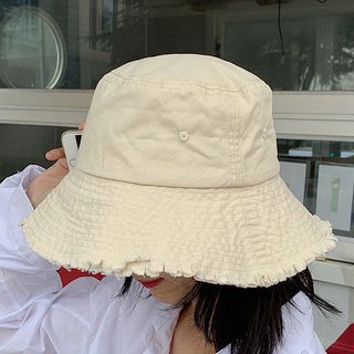 white distressed bucket hat