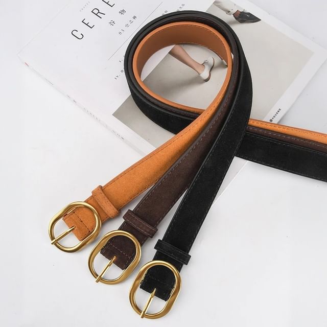 Rofuka-Oval Buckled Genuine Leather Belt