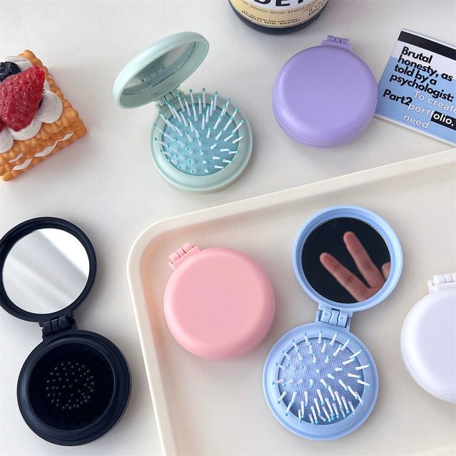 Bohod-Plain Portable Mirror with Hair Brush