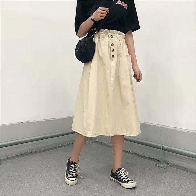 Everose-Frill Trim Midi A-Line Skirt