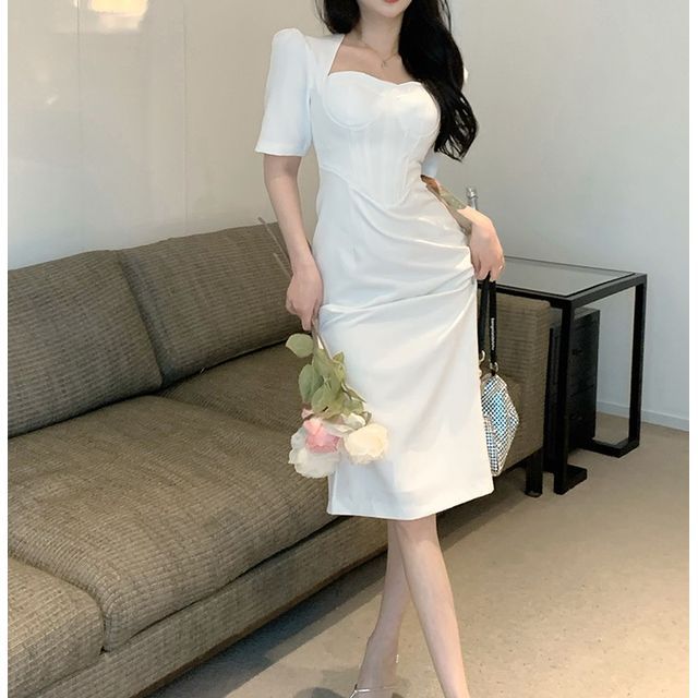knee length dresses for ladies Casual Lace Short Sleeve Tie Dye Corset Loose Midi Length Dress