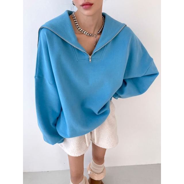 SeoulPop-Sailor Collar Plain Loose-Fit Pullover