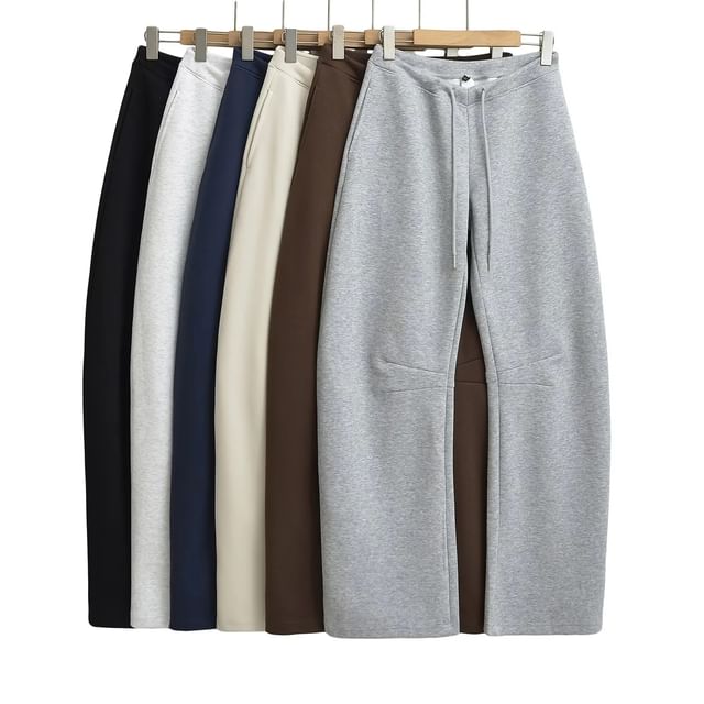 Asiris-Drawstring Waist Plain Baggy Sweatpants