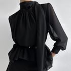 Maisee - Long-Sleeve Tie-Neck Plain Blouse | YesStyle