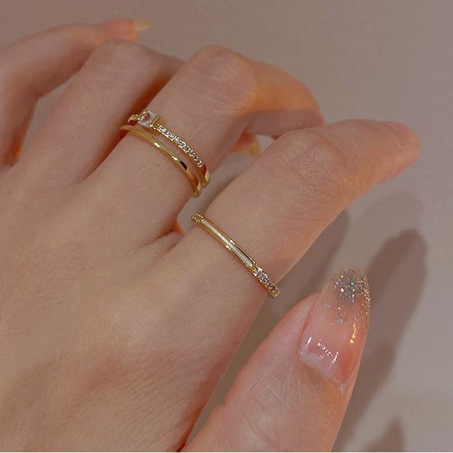 Kiren-Rhinestone Alloy Ring Layered Open Ring
