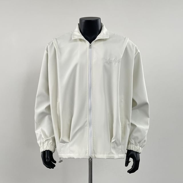 Mimiyox-Collared Plain Zip-Up Jacket