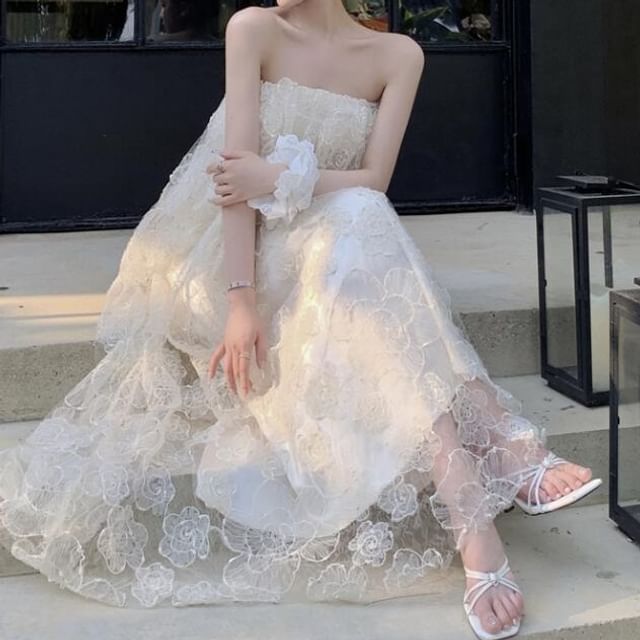 boho lace dress plus size Boho Plus Size Wedding Dress,Beach Lace Chiffon Bridal Dress,WD00689, US6 / Ivory main image 0