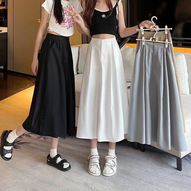 Closette High-Waist A-Line Midi Skirt YesStyle