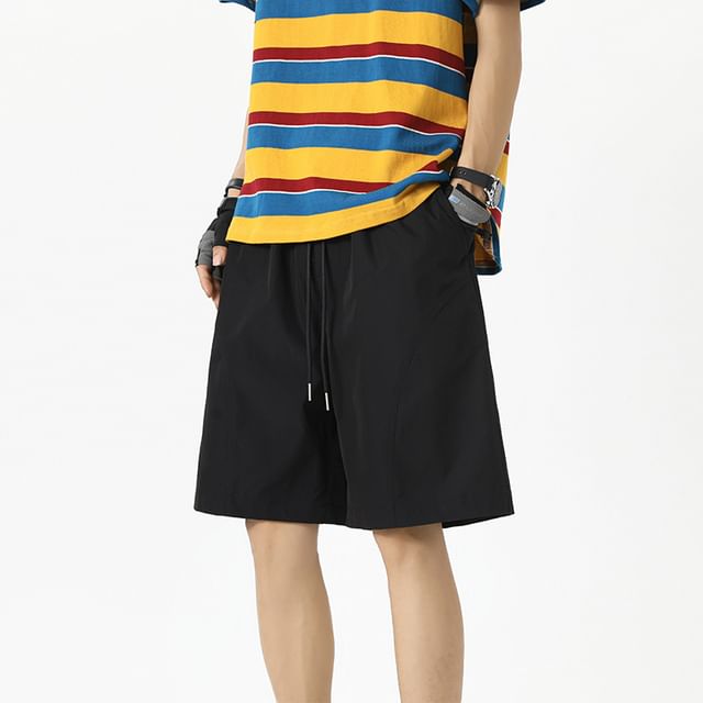 Obikan-Drawstring Waist Plain Track Shorts