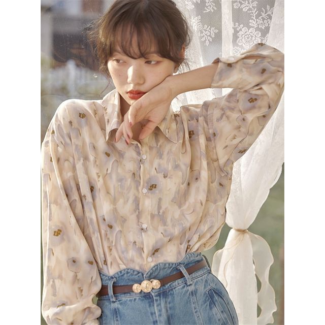 JOWI - Floral Chiffon Blouse / Plain 