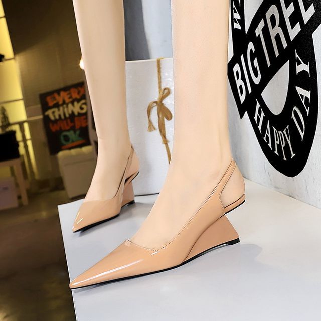Niuna-Pointy Wedge Heel Slingback Pumps