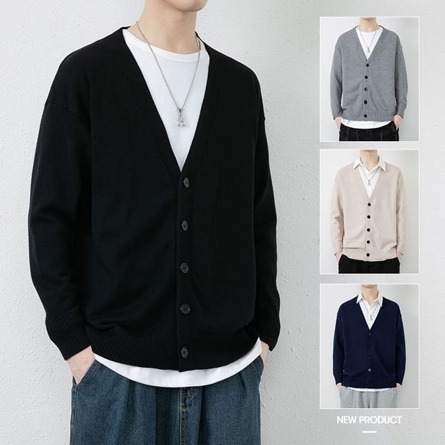 Lefitt-V-Neck Plain Cardigan