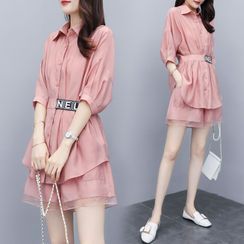 Lewwe - Set: Elbow-Sleeve Blouse + Shorts Lewwe - Set: Elbow-Sleeve Blouse + Shorts