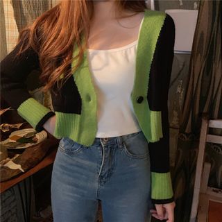 one button cropped cardigan