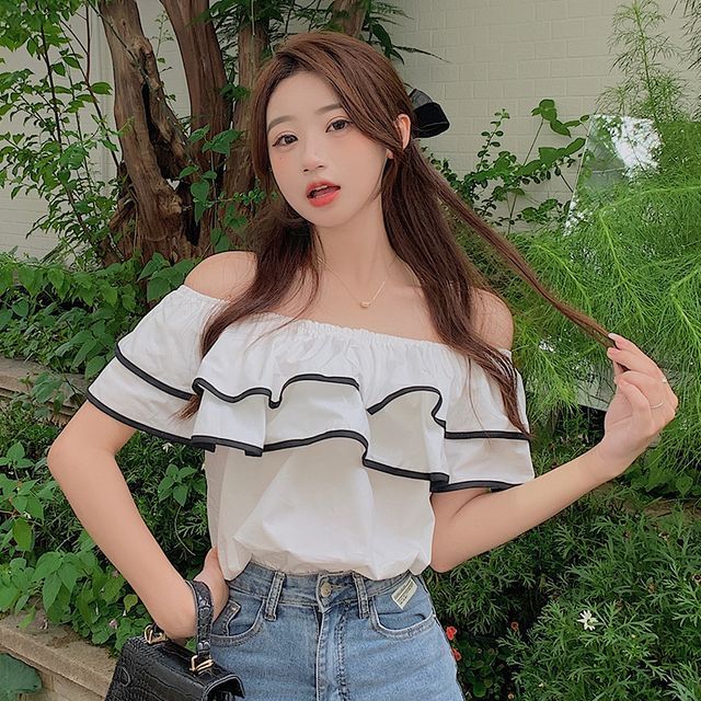 Ruffle Cute Off The Shoulder Blouses Briganza Off-Shoulder Ruffle