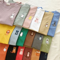 Oolun - Short-Sleeve Animal Embroidered T-Shirt Oolun - Short-Sleeve Animal Embroidered T-Shirt