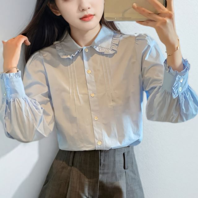 Dragan Pulse-Long-Sleeve Plain Ruffle Trim Shirt