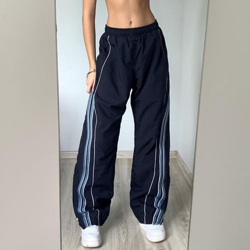 Buy BLUE MID-RISE LOOSE FIT STRAIGHT TRACK PANTS for Women Online
