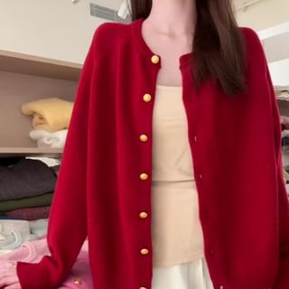 Beaustreet-Round Neck Plain Cardigan