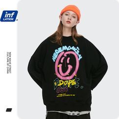 Newin - 男女款涂鴉趣味笑臉印花寬鬆毛圈底衛衣 Newin - 男女款涂鴉趣味笑臉印花寬鬆毛圈底衛衣