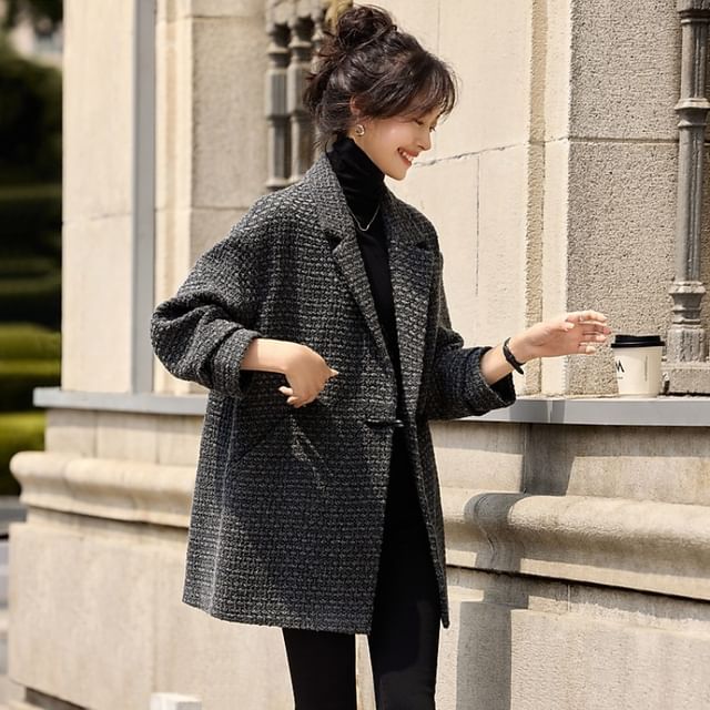 Jeonseon-Lapel Collar Twill Button-Up Coat