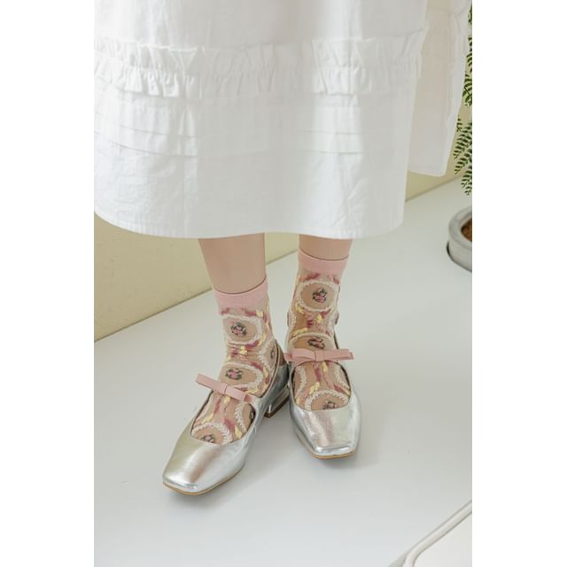Mimiyu-Contrast Panel Sheer Socks
