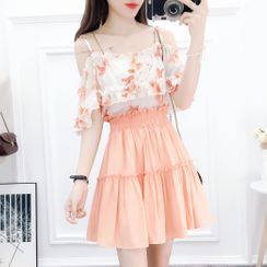 Petit Lace - Set: Floral Short-Sleeve Top + A-line Skirt Petit Lace - Set: Floral Short-Sleeve Top + A-line Skirt