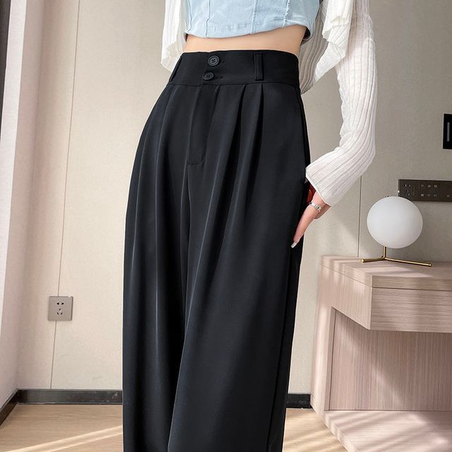 High Rise Plain Wide Leg Suit Pants (Various Designs)