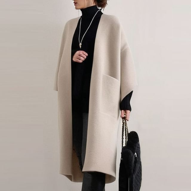 Supernova-34-Sleeve Plain Open Front Long Coat
