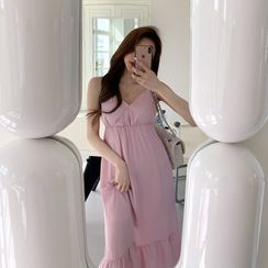 DEEPNY - Wrap-Front Frill-Hem Long Sundress DEEPNY - Wrap-Front Frill-Hem Long Sundress